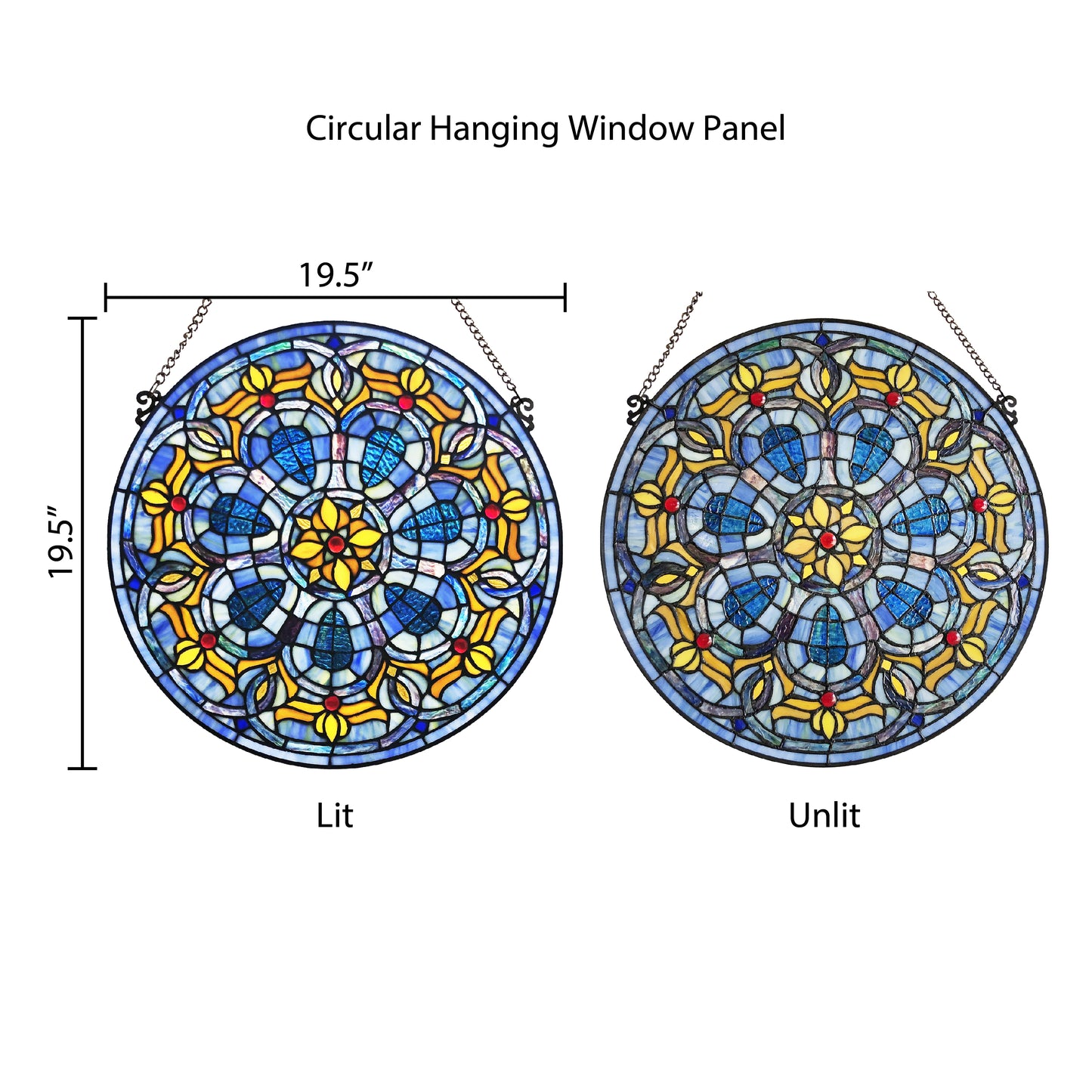 Tiffany-Style Lighting 19.5" Chartres Catherdral Stained Glass Window Panel