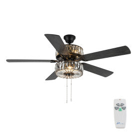 Tiffany-Style Lighting 52" Caged Clear Crystal Ceiling Fan with Remote Control