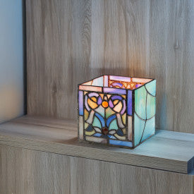 Tiffany-Style Lighting 4.75" Blue Flourishes Stained Glass Candle Holder