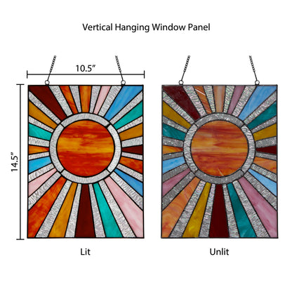 Tiffany-Style Lighting 14.5" Lila Multicolor Sunburst Stained Glass Window Panel