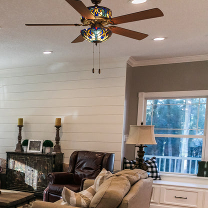 Tiffany-Style Lighting 52" LED Stained Glass Halston Ceiling Fan with Remote Control