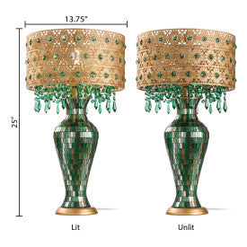 Tiffany-Style Lighting 25" Jeweled Gold Drum Shade Urn Table Lamp