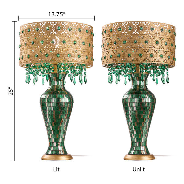 Tiffany-Style Lighting 25" Jeweled Gold Drum Shade Urn Table Lamp