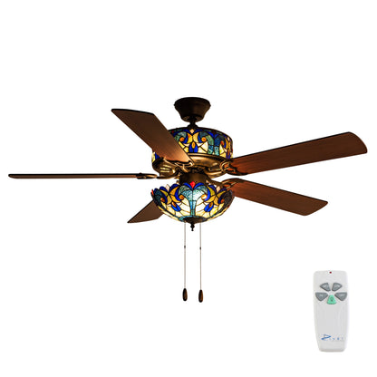 Tiffany-Style Lighting 52" LED Stained Glass Halston Ceiling Fan with Remote Control