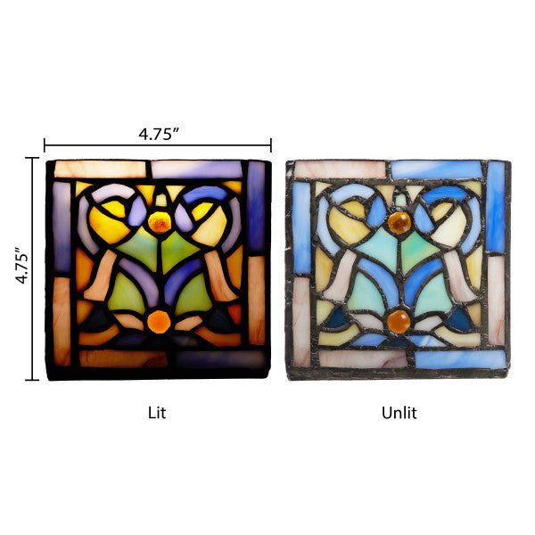 Tiffany-Style Lighting 4.75" Blue Flourishes Stained Glass Candle Holder