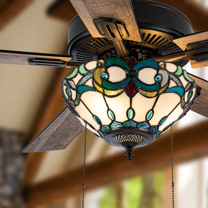 Tiffany-Style Lighting 52" Monroe 5-Blade Remote Controlled Ceiling Fan