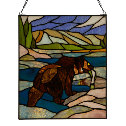 Tiffany-Style Lighting 14" Bear Stained Glass Window Panel