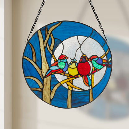 Tiffany-Style Lighting 16" Birds in the Night Sky Round Stained Glass Window Panel