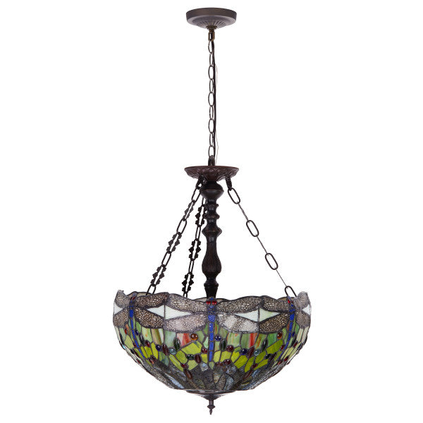 Tiffany-Style Lighting Nancy Adjustable Height Multicolored Stained Glass Hanging Pendant Light