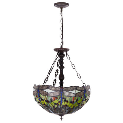 Tiffany-Style Lighting Nancy Adjustable Height Multicolored Stained Glass Hanging Pendant Light