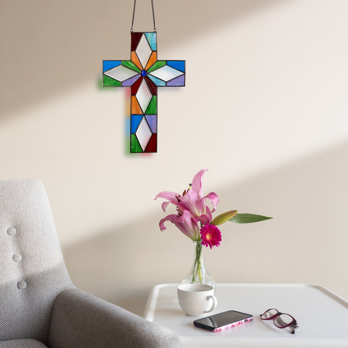 Tiffany-Style Lighting 15" Cross Stained Glass Window Panel