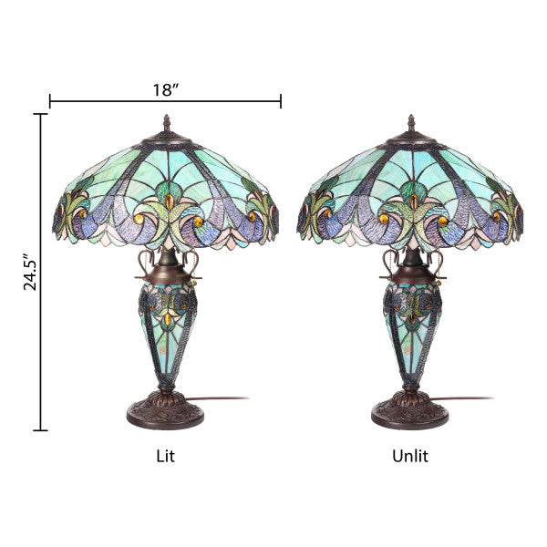 Tiffany-Style Lighting 24.5" Halston Double Lit Bowl Shade Stained Glass Table Lamp