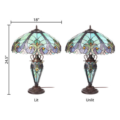 Tiffany-Style Lighting 24.5" Halston Double Lit Bowl Shade Stained Glass Table Lamp