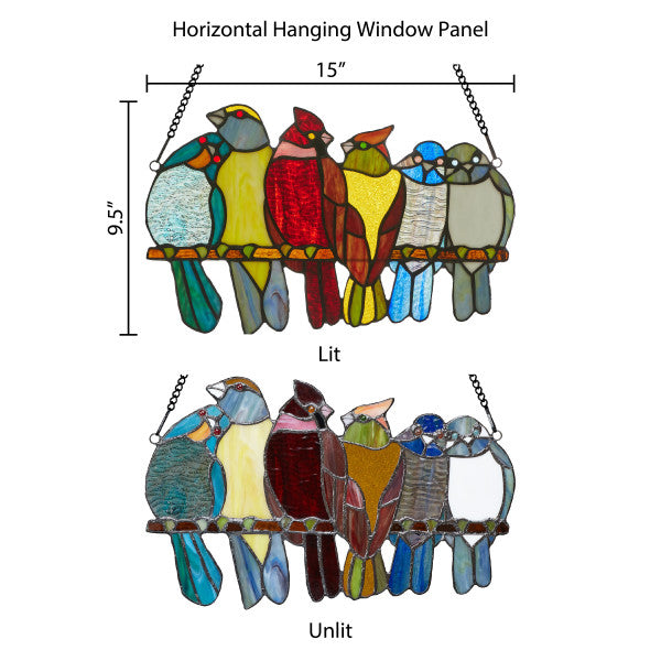 Tiffany-Style Lighting 9.5" Birds in Love Stained Glass Window Panel