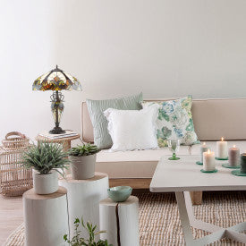 Tiffany-Style Lighting 24.5 Halston Amber Double Lit Stained Glass Urn Table Lamp