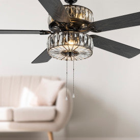 Tiffany-Style Lighting 52" Caged Clear Crystal Ceiling Fan with Remote Control