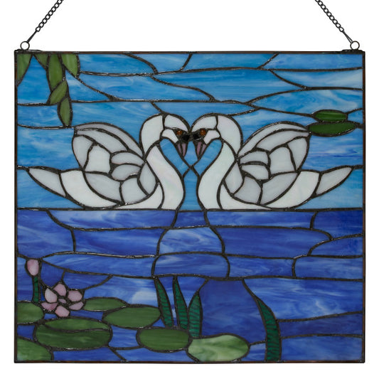 Tiffany-Style Lighting Swans Stained Glass Window Panel