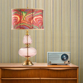 Tiffany-Style Lighting 31.5" Printed Drum Shade Geometric Glass Table Lamp