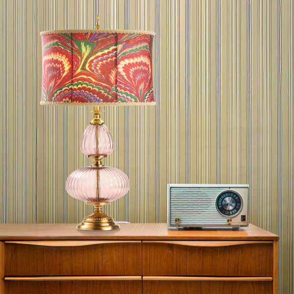 Tiffany-Style Lighting 31.5" Printed Drum Shade Geometric Glass Table Lamp