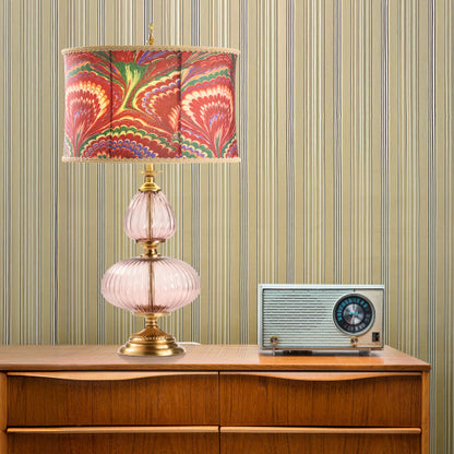 Tiffany-Style Lighting 31.5" Printed Drum Shade Geometric Glass Table Lamp