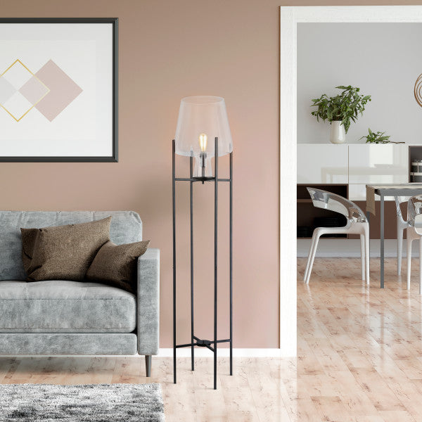 Tiffany-Style Lighting 61" Nadia Metal & Clear Glass Blown Modern Floor Lamp