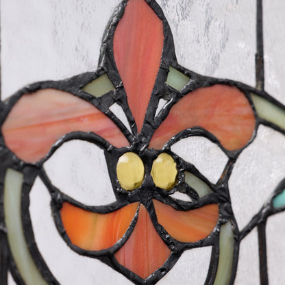 Tiffany-Style Lighting 30" Blue Multi Fleur De Lis Stained Glass Pub Window Panel