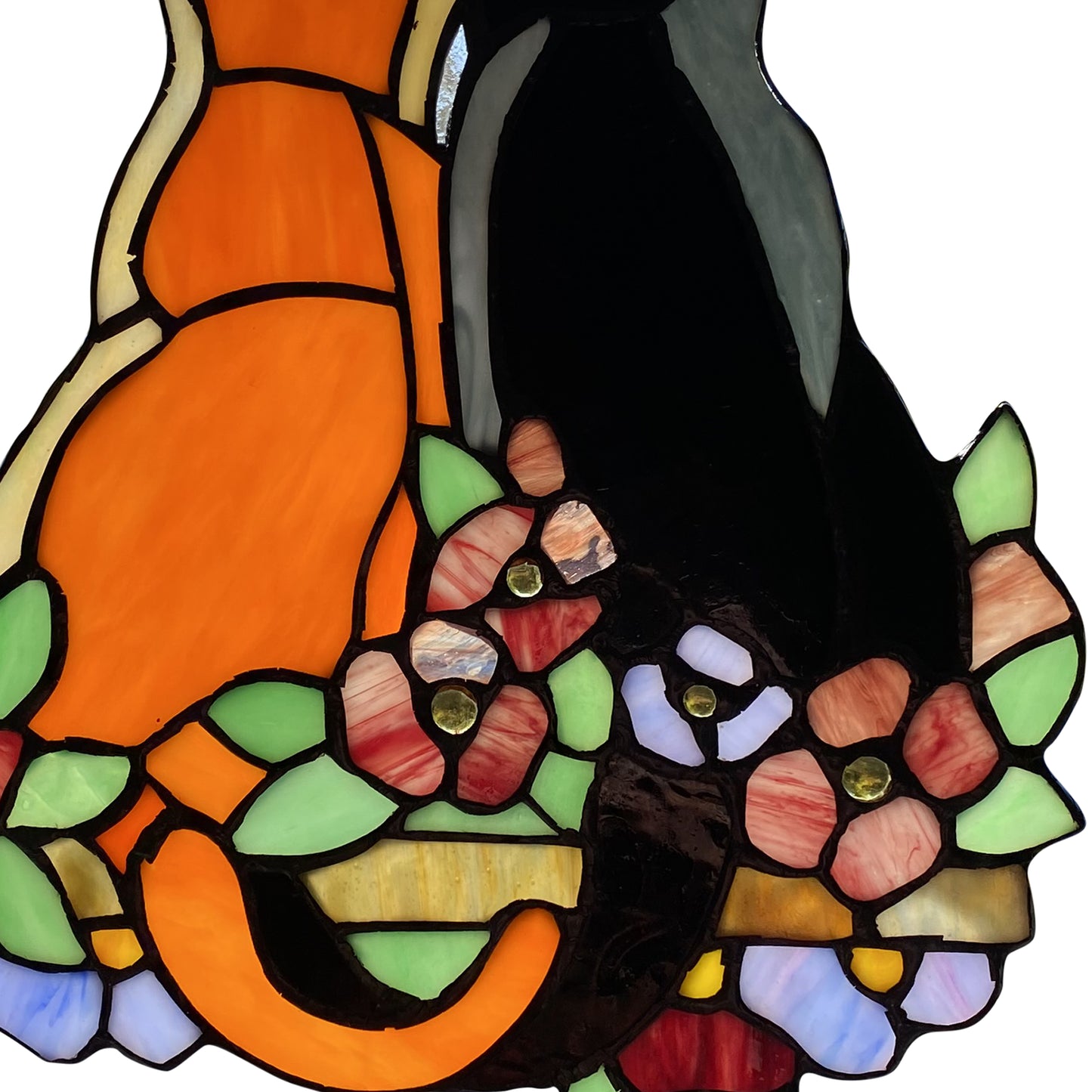 Tiffany-Style Lighting 12.5" Stained Glass Cats in the Garden Window Panel
