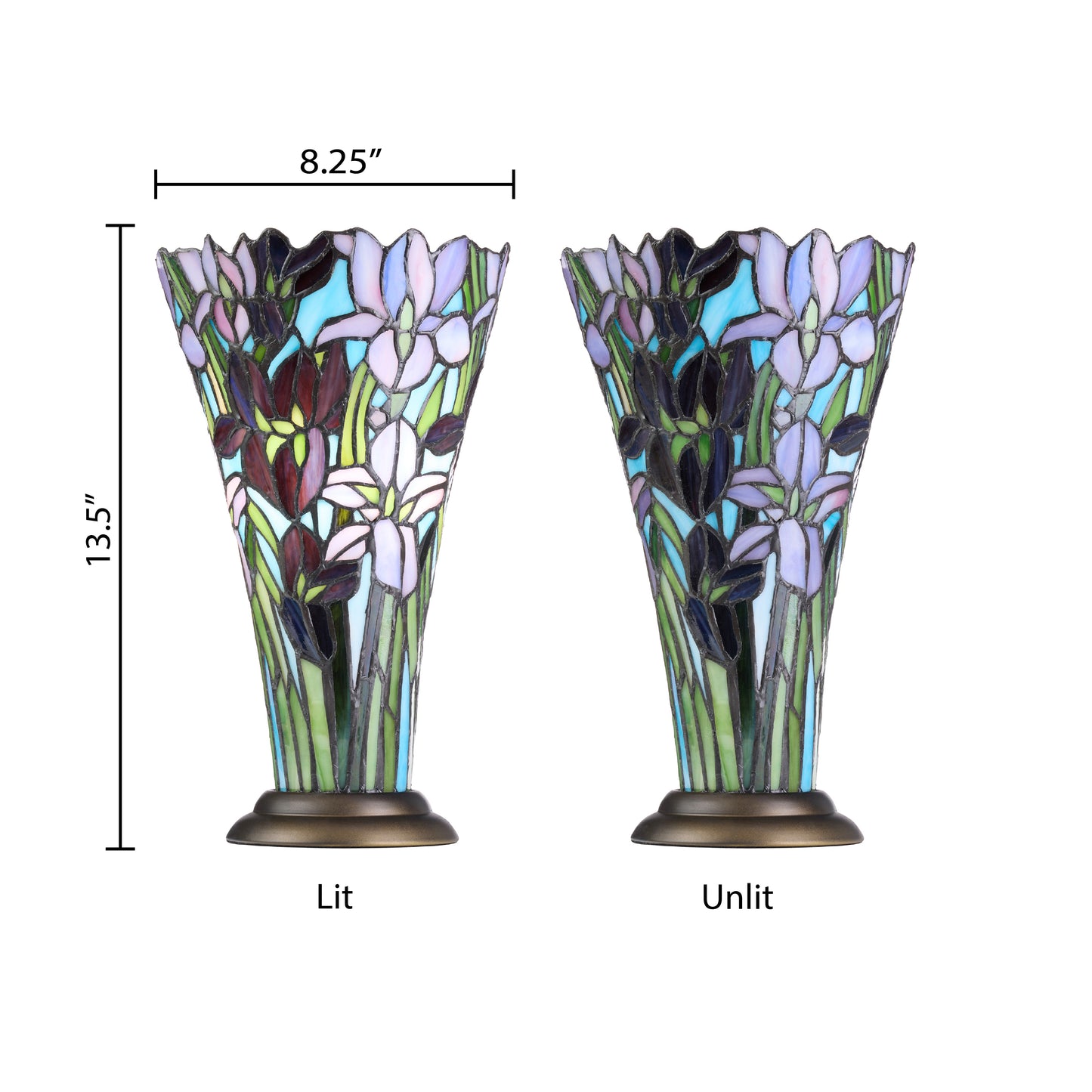 Tiffany-Style Lighting 13.5" Floral Vase Stained Glass Hurricane Table Lamp