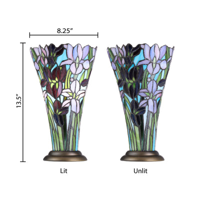 Tiffany-Style Lighting 13.5" Floral Vase Stained Glass Hurricane Table Lamp