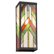 Tiffany-Style Lighting Green Stained Glass and Black Satin Rectangular 1-Light Outdoor Wall Sconce