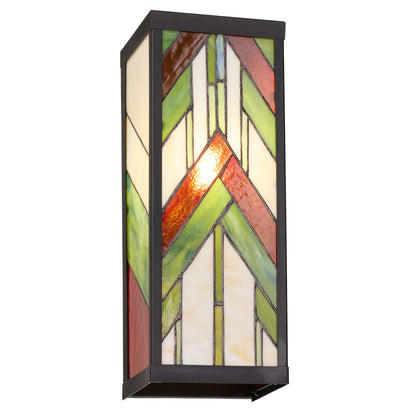 Tiffany-Style Lighting Green Stained Glass and Black Satin Rectangular 1-Light Outdoor Wall Sconce
