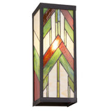 Tiffany-Style Lighting Green Stained Glass and Black Satin Rectangular 1-Light Outdoor Wall Sconce