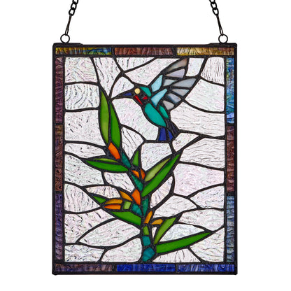 Tiffany-Style Lighting 10" Happy Hummingbird Stained Glass Window Panel