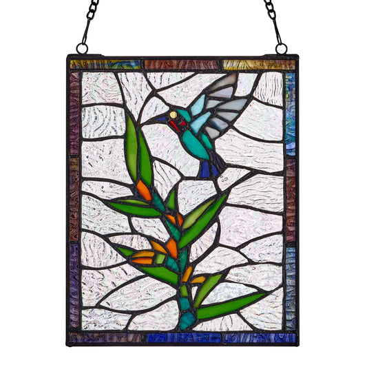 Tiffany-Style Lighting 10" Happy Hummingbird Stained Glass Window Panel