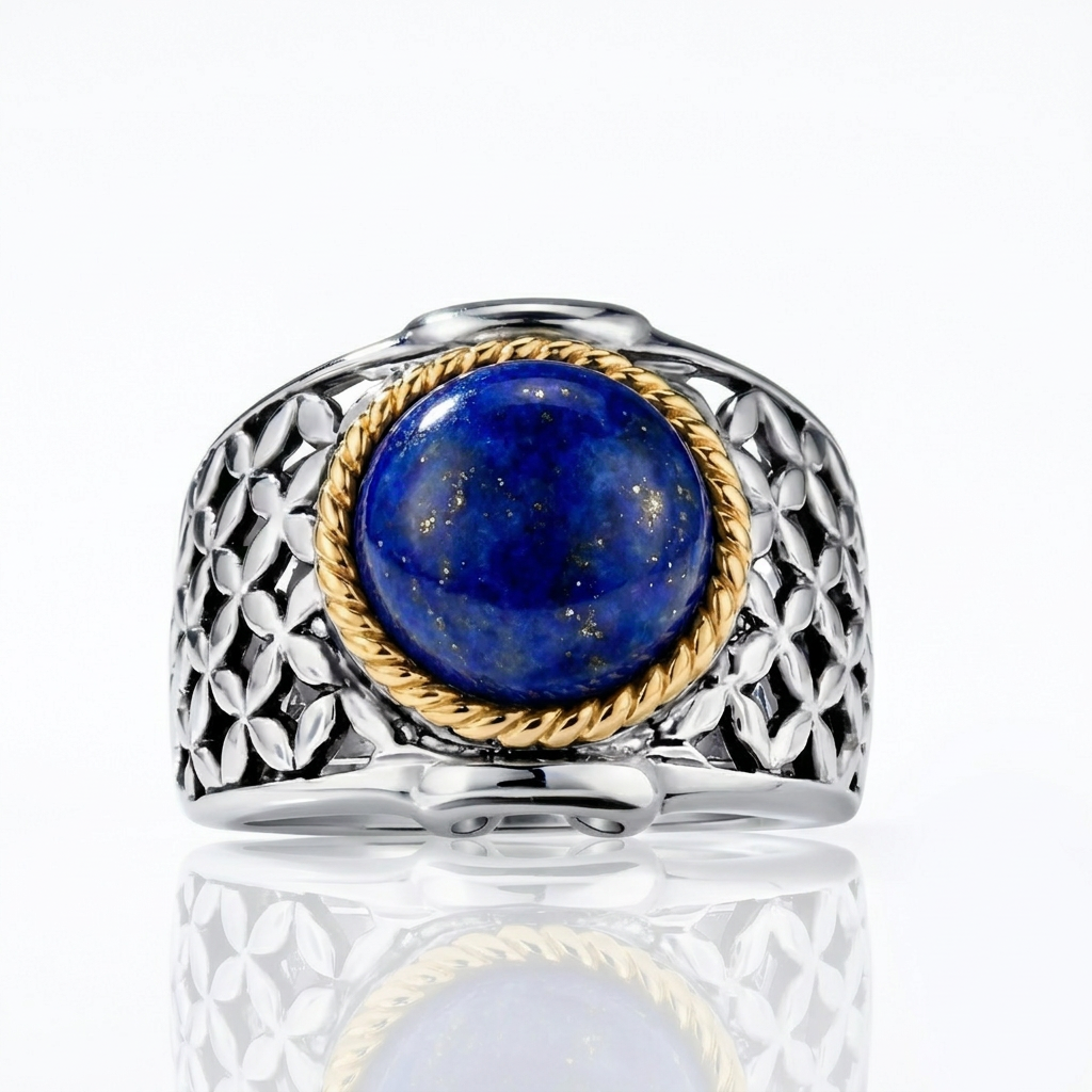 Belle Artique Sterling Silver 10mm Round Opaque Gemstone Basket Weave Ring
