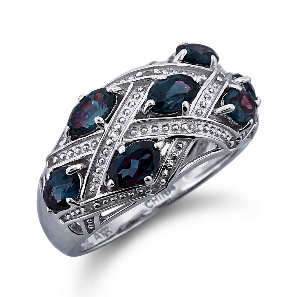 Belle Artique Sterling Silver Gemstone & White Topaz Woven Beaded X Ring