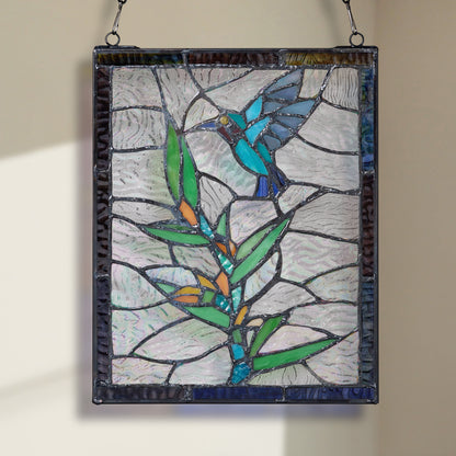 Tiffany-Style Lighting 10" Happy Hummingbird Stained Glass Window Panel