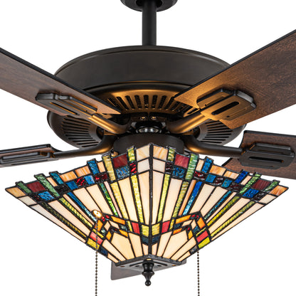 Tiffany-Style Lighting 52" LED Orson Craftsman Stained Glass 5-Blade Ceiling Fan with Remote Control