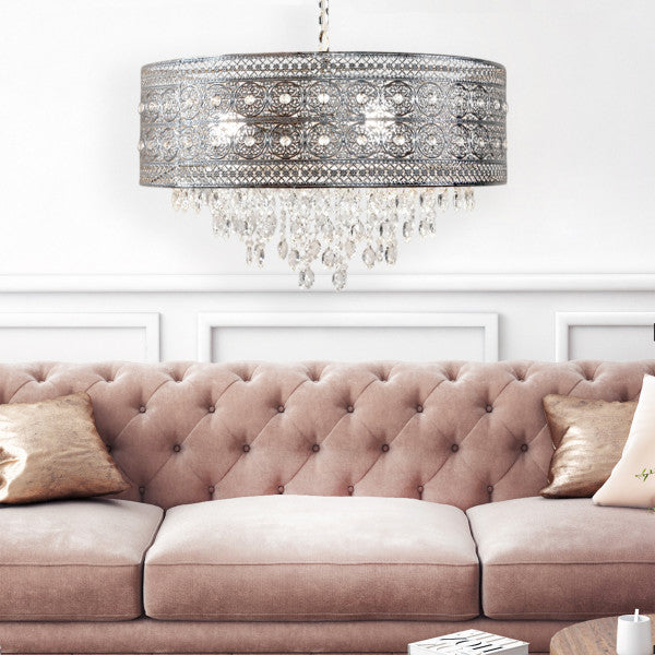 Tiffany-Style Lighting 24" Brielle Polished Nickel & Crystal 3-Light Chandelier