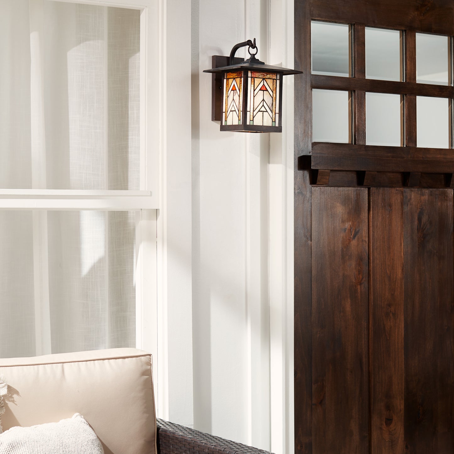 Tiffany-Style Lighting Terracotta Stained Glass and Oil Rubbed Bronze 1-Light Outdoor Lantern Wall Sconce