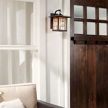 Tiffany-Style Lighting Terracotta Stained Glass and Oil Rubbed Bronze 1-Light Outdoor Lantern Wall Sconce