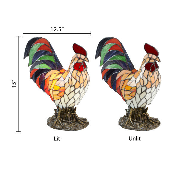 Tiffany-Style Lighting 15"H Multicolor Rooster Novelty Accent Lamp