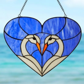 Tiffany-Style Lighting 15.5" Loving Swans Stained Glass Window Panel