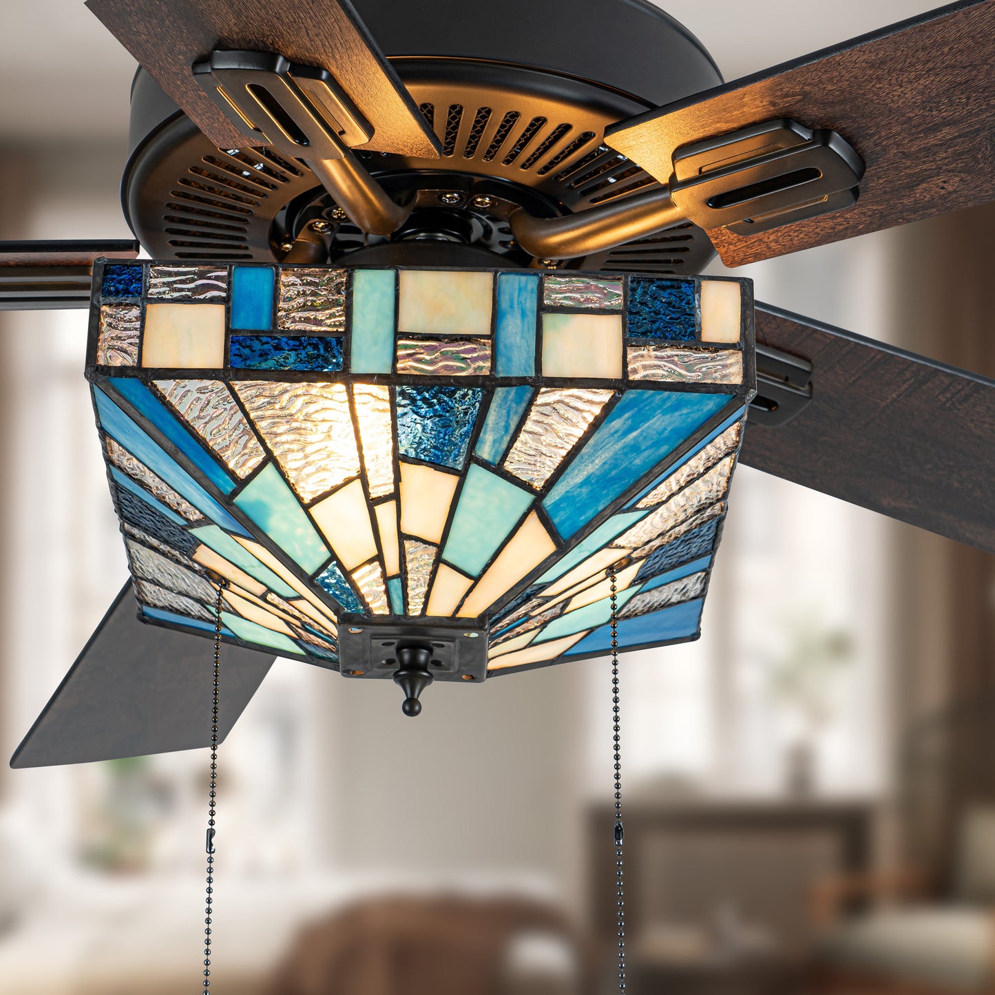 Tiffany-Style Lighting 52" Kyle Indoor Glass Fan with Remote Control