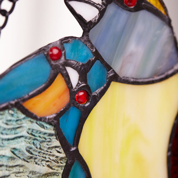 Tiffany-Style Lighting 9.5" Birds in Love Stained Glass Window Panel