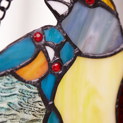 Tiffany-Style Lighting 9.5" Birds in Love Stained Glass Window Panel