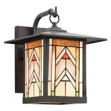 Tiffany-Style Lighting Terracotta Stained Glass and Oil Rubbed Bronze 1-Light Outdoor Lantern Wall Sconce