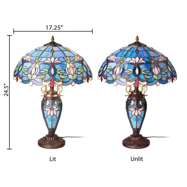 Tiffany-Style Lighting 24.5" Victorian Double Lit Stained Glass Table Lamp