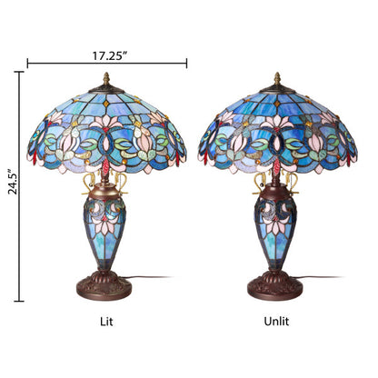Tiffany-Style Lighting 24.5" Victorian Double Lit Stained Glass Table Lamp