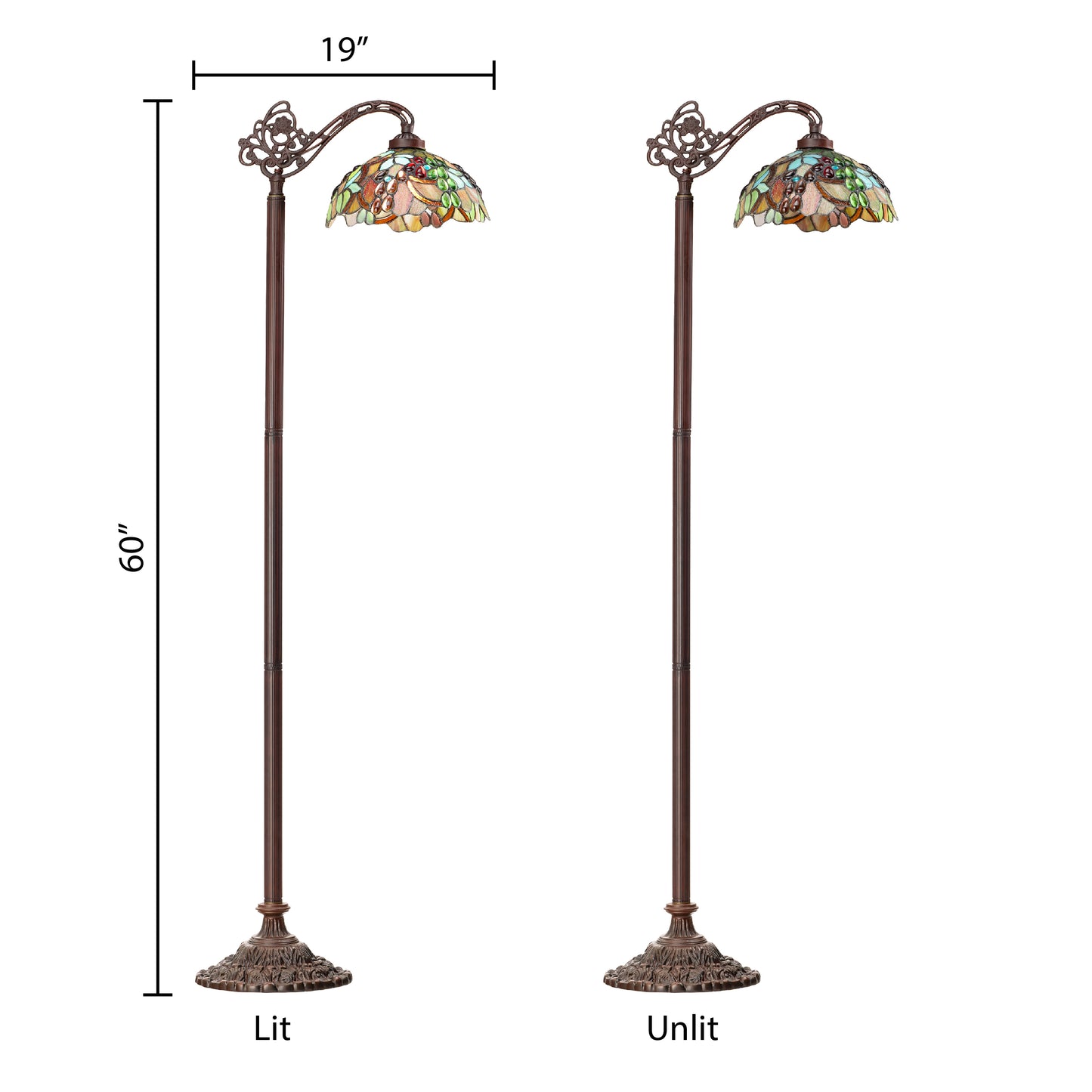 Tiffany-Style Lighting 60" Victoria Brown Candlestick Base with Stained Glass Dome Shade Floor Lamp